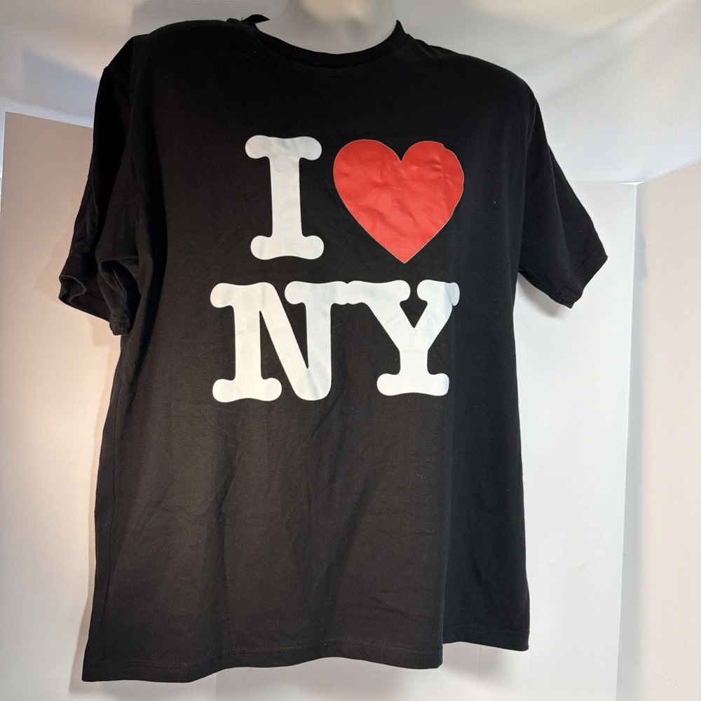 Mens Black Classic Short Sleeve I Love NY T-Shirt Size Extra large 100% Cotton